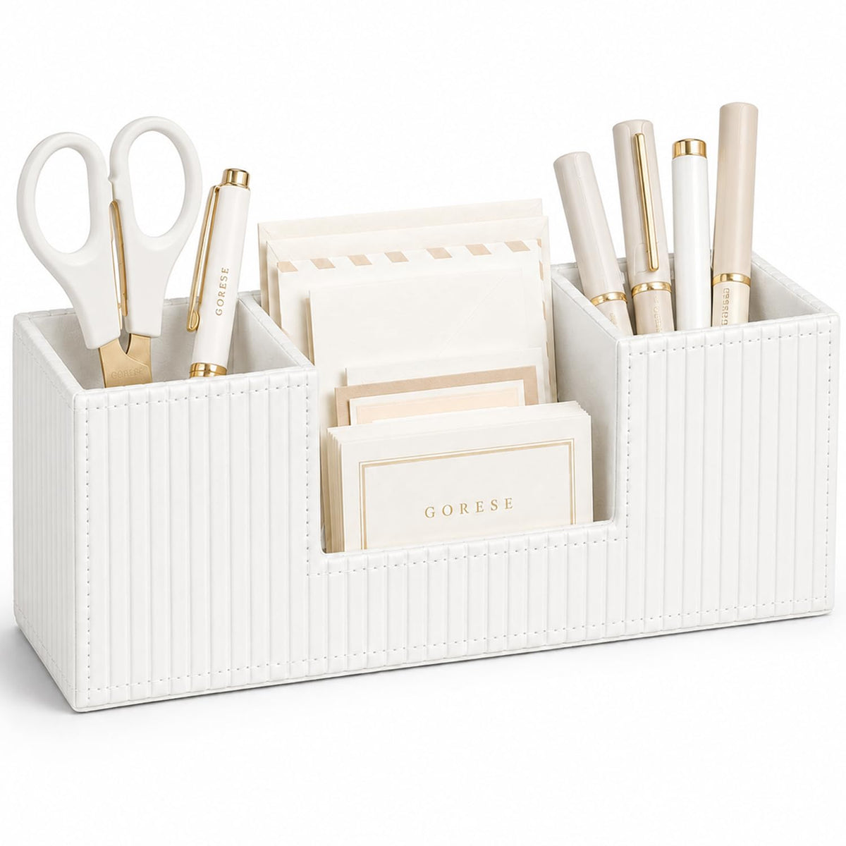 GORESE Pen Holder for Desk, PU Leather Desk Organizer for Office, Black