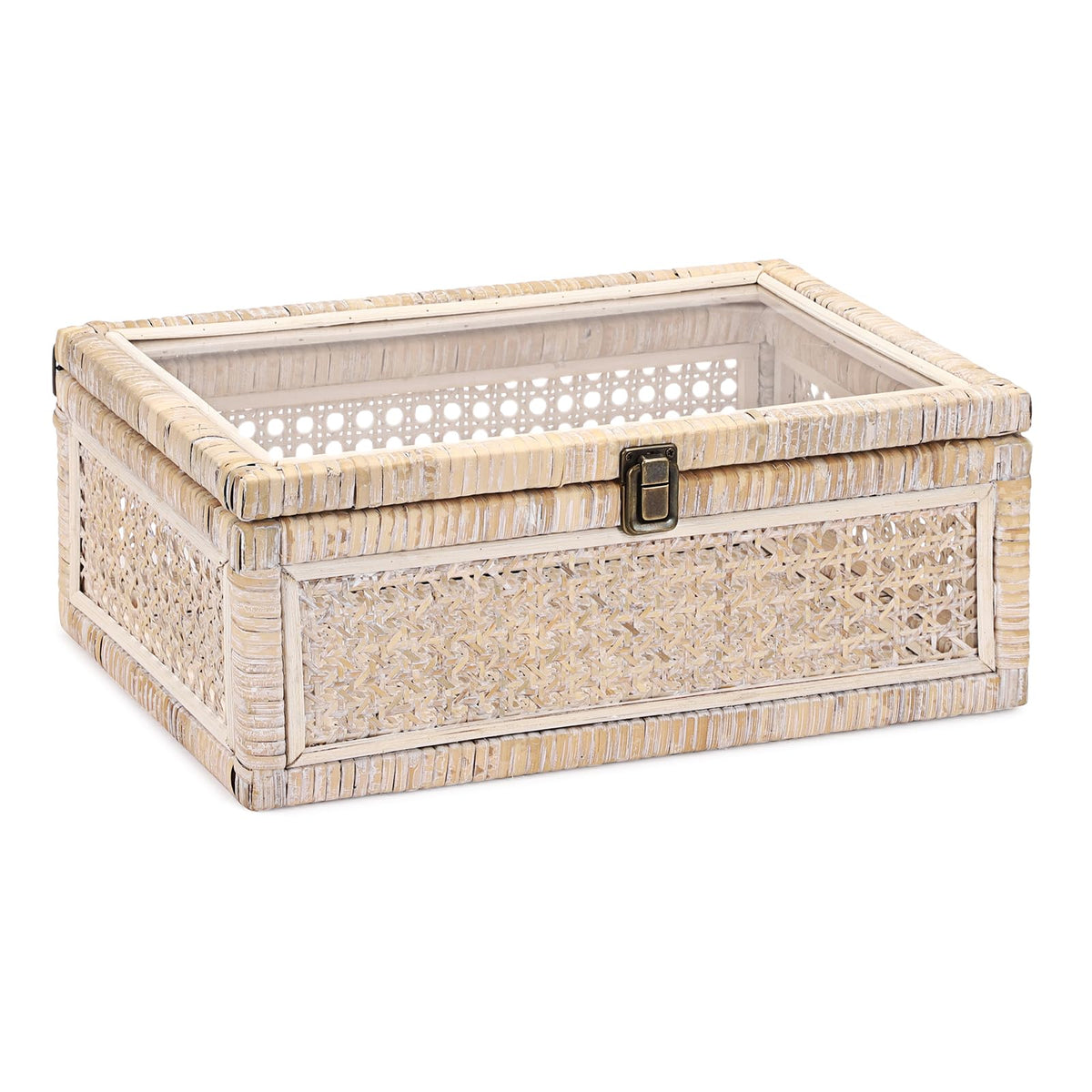Hipiwe Rattan Display Box with Clear Lid Rectangular Wicker Storage Basket