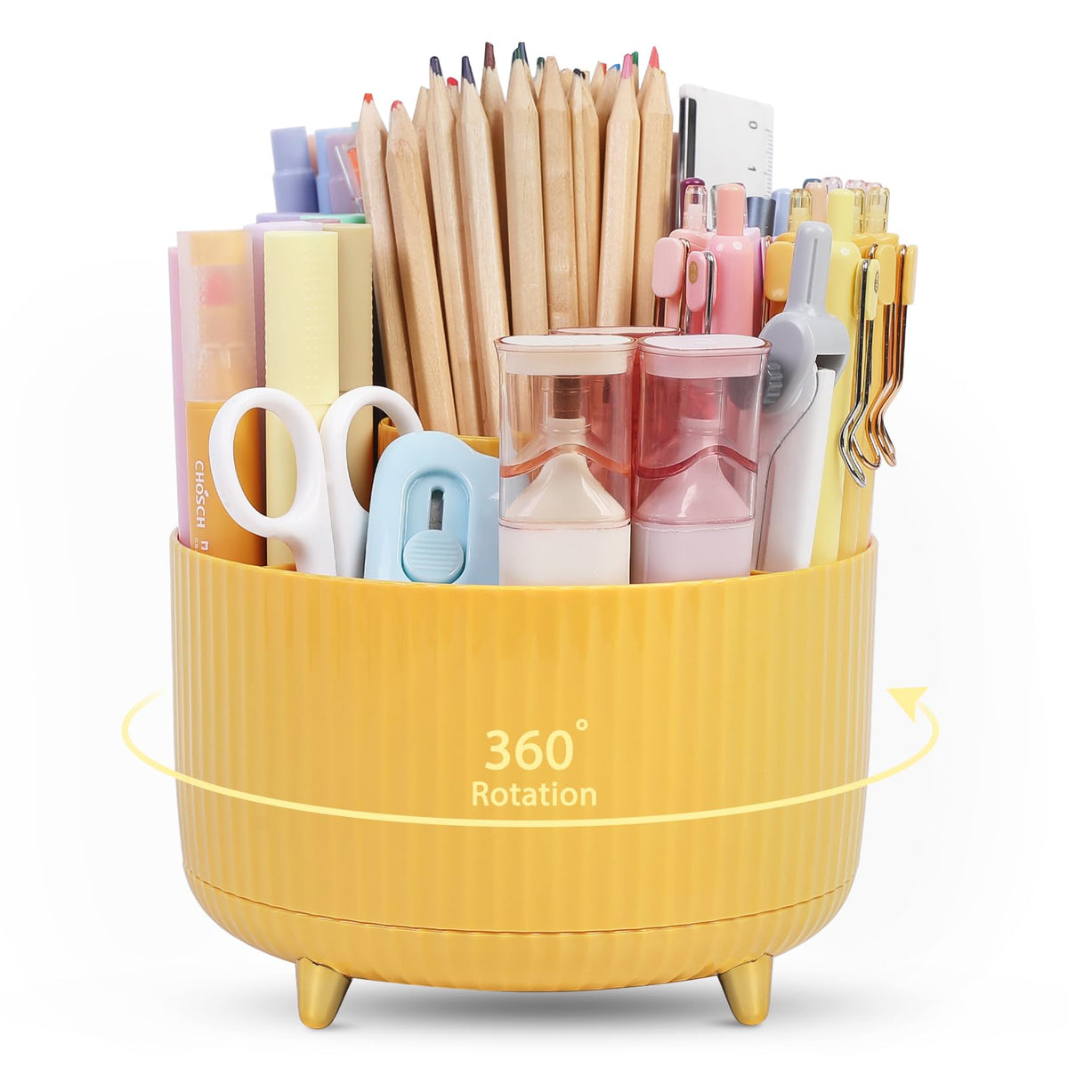 SKYDUE 360 Rotating Multipurpose Organizer - Cute Rotating Pen Holder with 5 Slots for Art Supplies, Office, School, Home