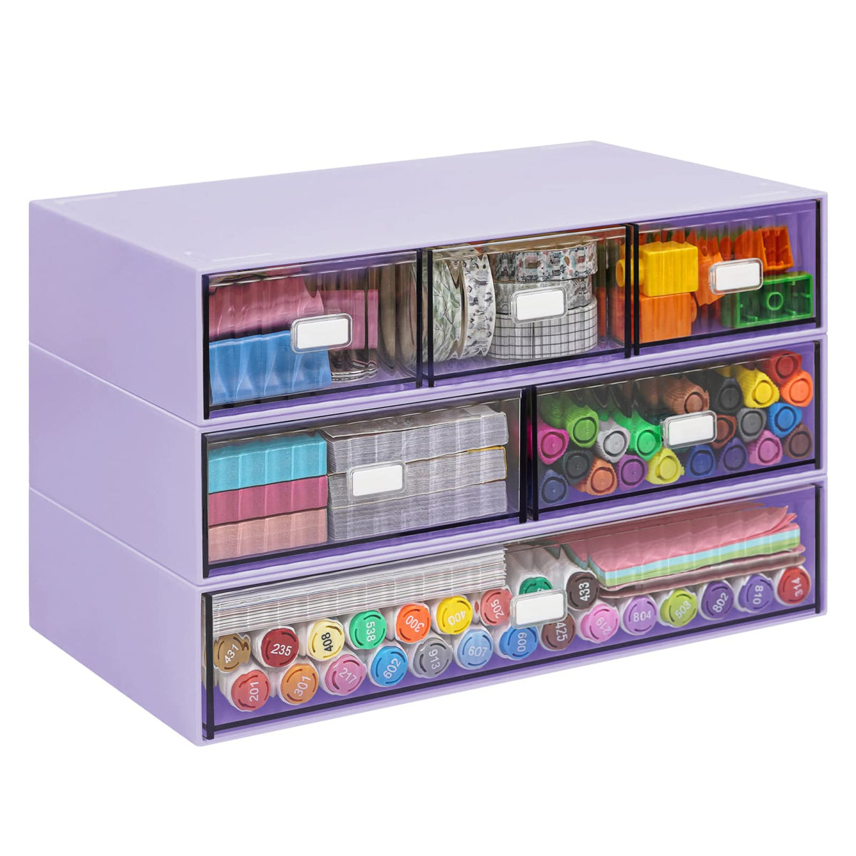 3 Tier Stackable Desk Organizer with 6 Drawers, YOCOMEY Plastic Desktop Storage Box Drawers, Detachable Makeup Storage Office Stationery Supplies Organizer for Office School(Clear)