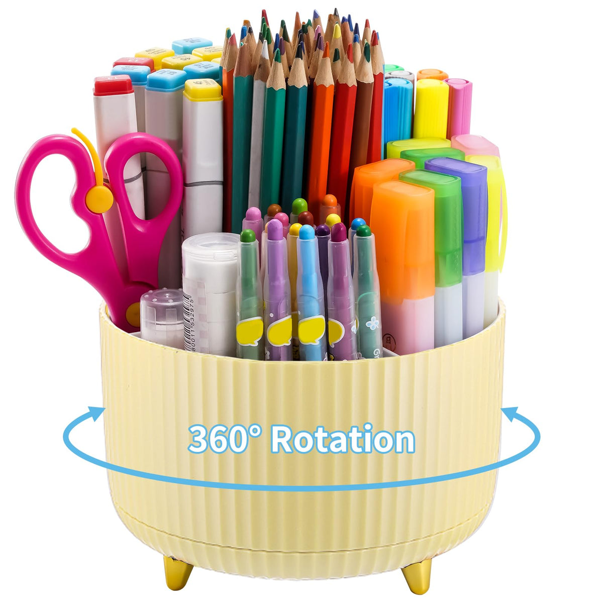 Marbrasse Desk Organizer, 360-Degree Rotating Pen Holder, Desk Organizers and Accessories with 5 Compartments Pencil Holder, Art Supply Storage Box Caddy for Office, Home(White)