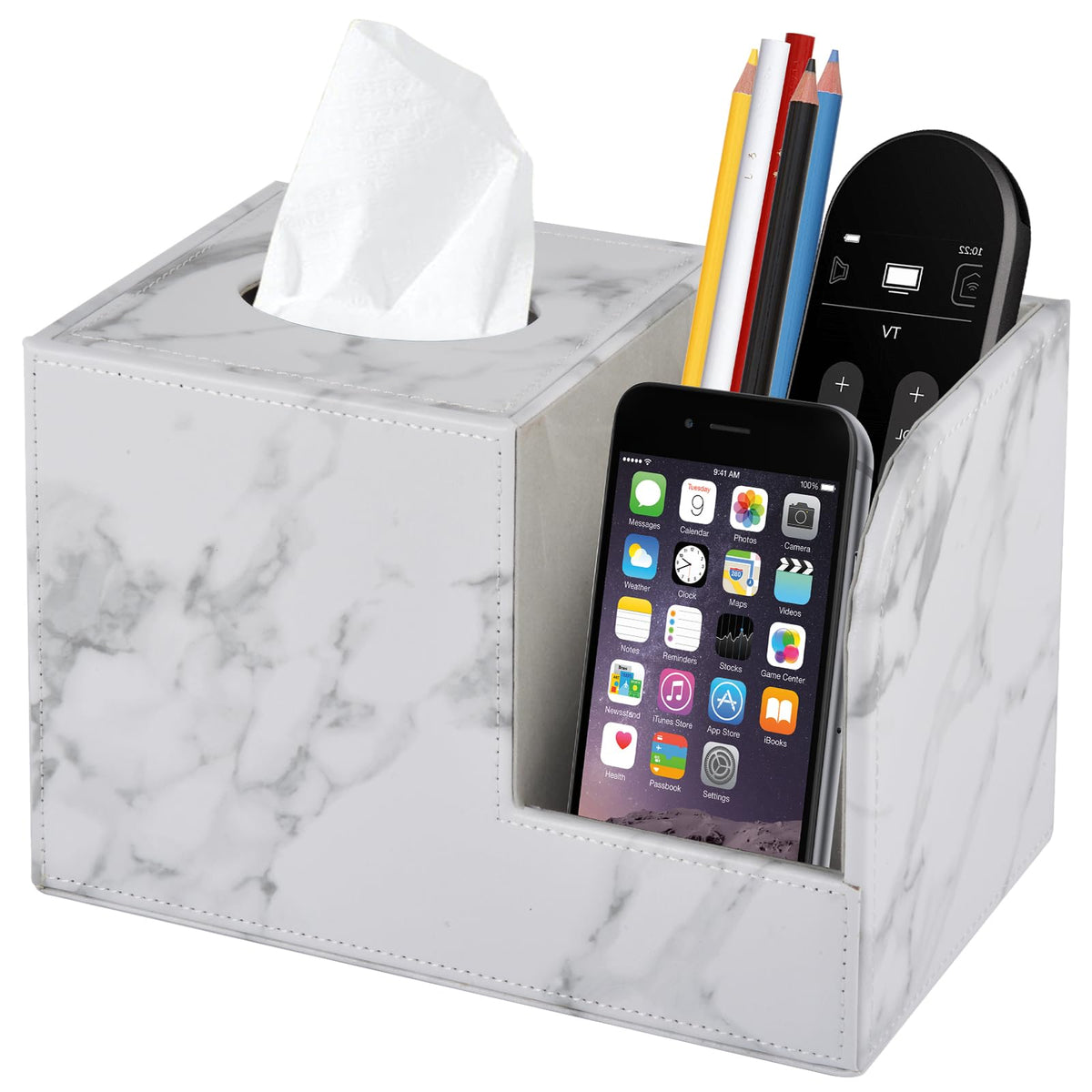 PU Leather Tissue Box Cover Square Tissue Holder Tissues Box Organizer with 2 Compartment,Remote Control Holder,Multifunctional Decorative Tissue Box Covers Cube,Home Office Desktop Storage Box,Retro