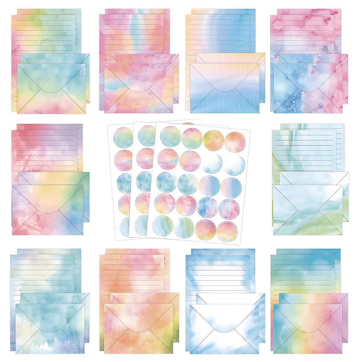 FUNCLASS 160 Pcs Watercolor Stationery Set Letter and Envelopes