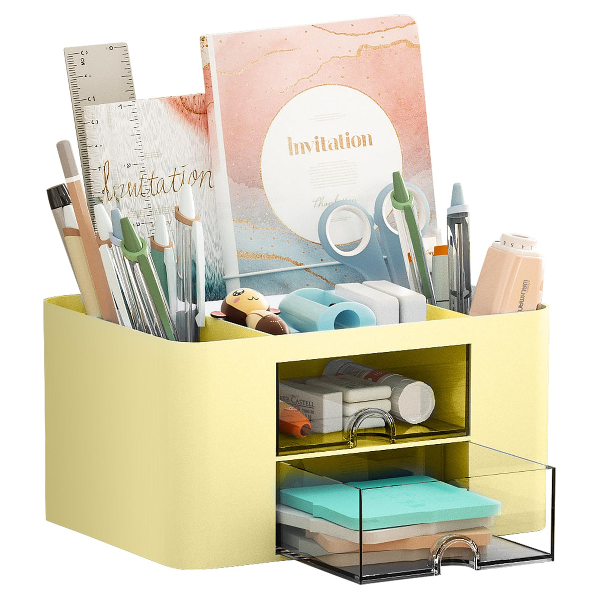 Marbrasse Pen Organizer with 2 Drawer, Multi-Functional Pencil Holder for Desk, Desk Organizers and Accessories with 5 Compartments + Drawer for Office Art Supplies (Black)