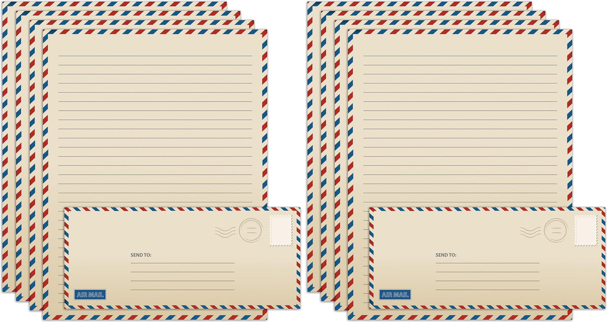 Better Office Products Vintage Airmail Stationery Paper Set, 100-Piece Set (50 Lined Sheets + 50 Matching Envelopes), Letter Size 8.5 x 11 inch, Double Sided & Lined Paper,