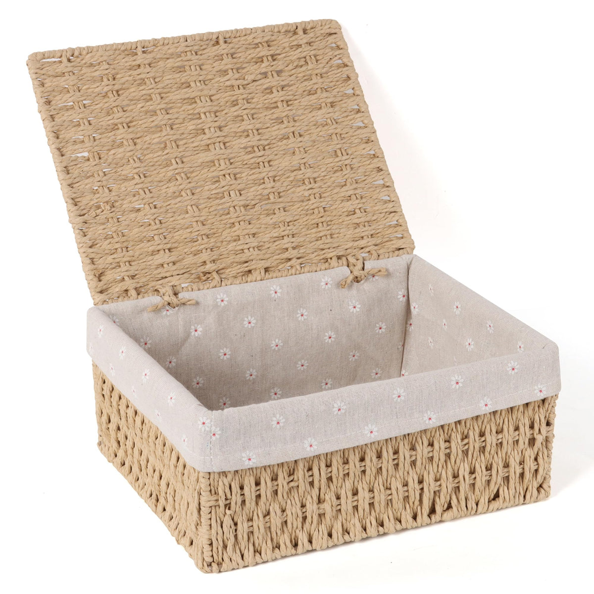 FEILANDUO Wicker Shelf Baskets Bin with Lid, Handwoven Paper Rope Baskets for Organizing, Rectangular Basket for Storage, Desktop Boxes with Lids Home Organizer Decor, Large