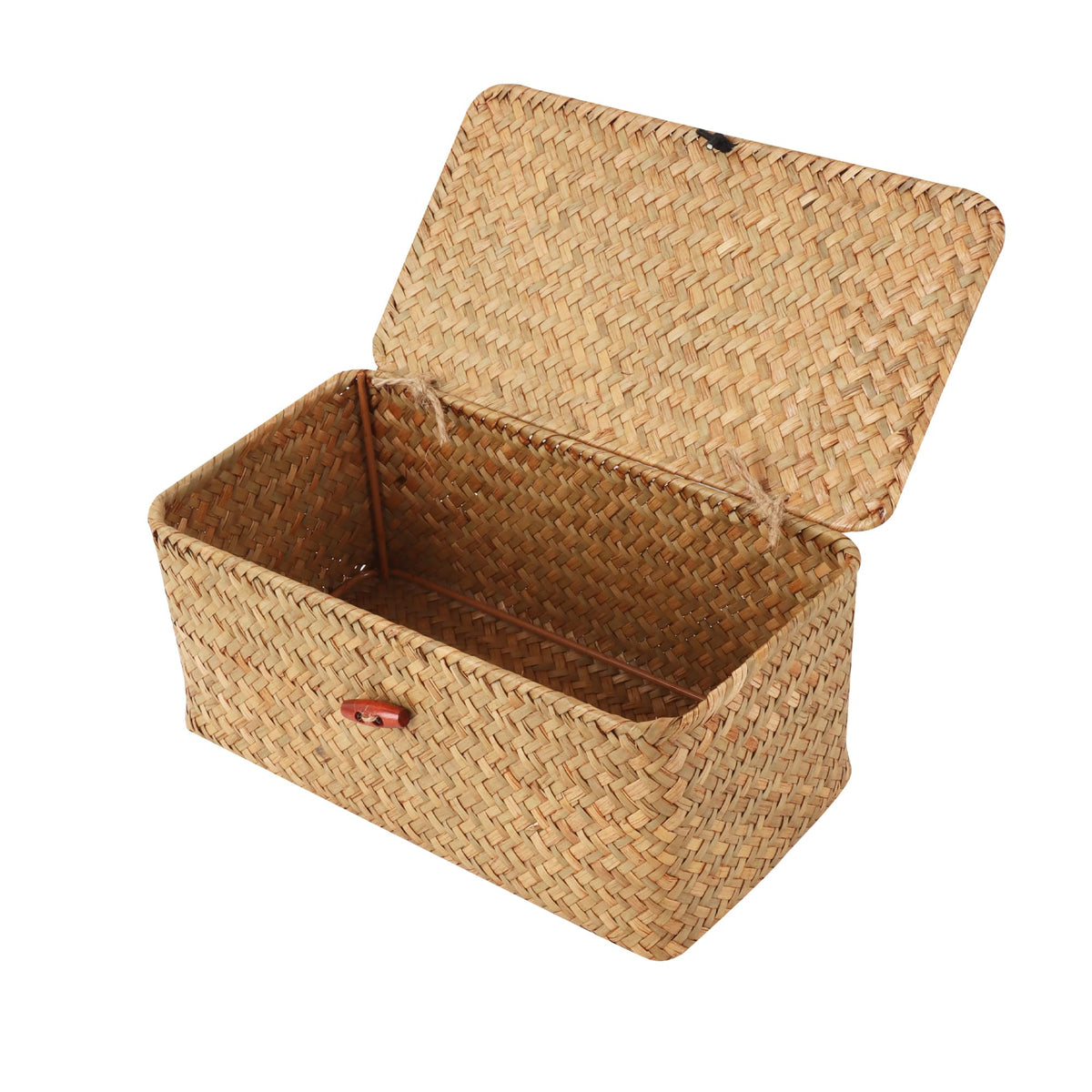 Moosky Wicker Shelf Baskets with Lid,Handwoven Seagrass Basket for Storage Basket Bins Rectangular Home Organizer Gift Boxes (Natural Small)