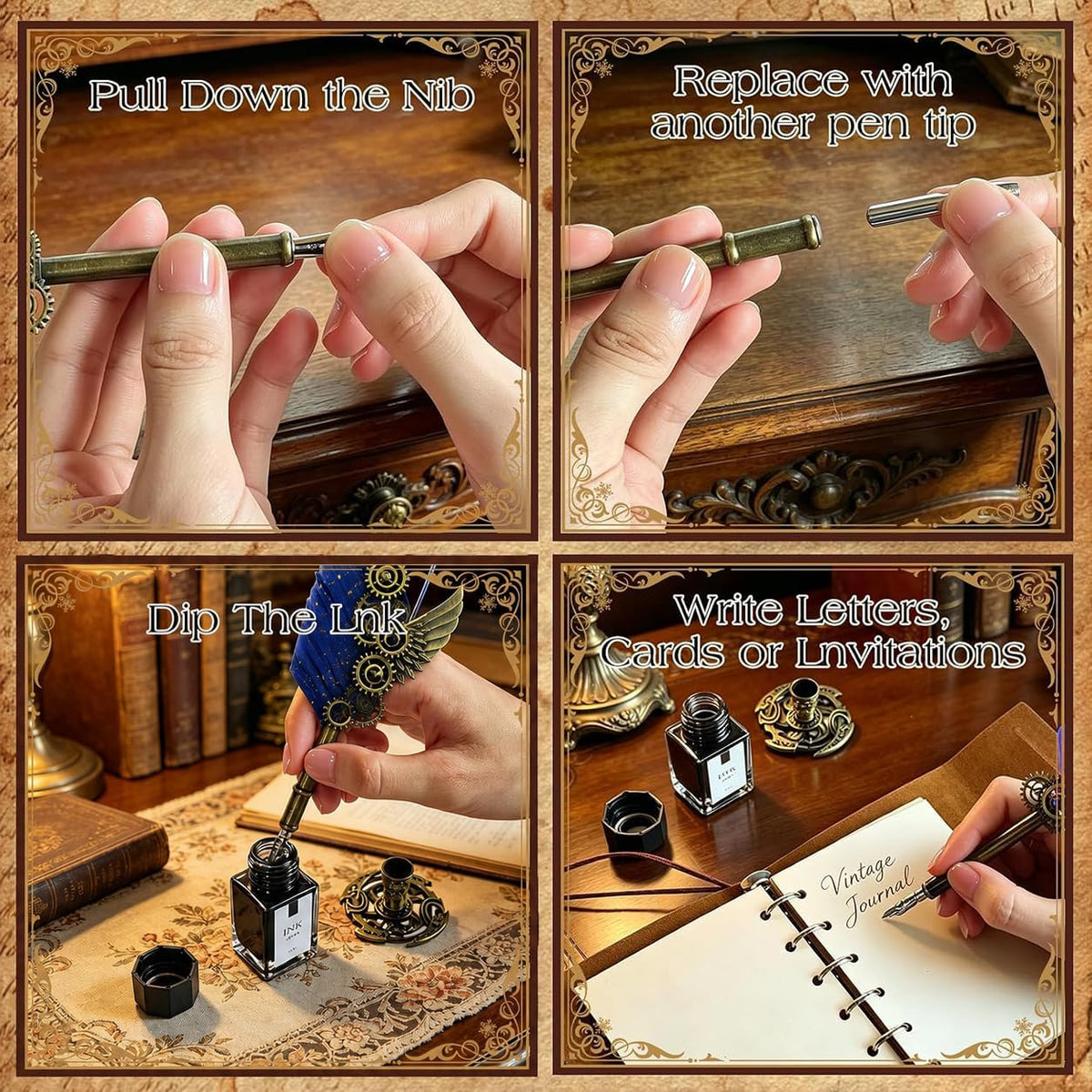 Steampunk Quill,Calligraphy Set,14PCS Stationery Kit,Navy