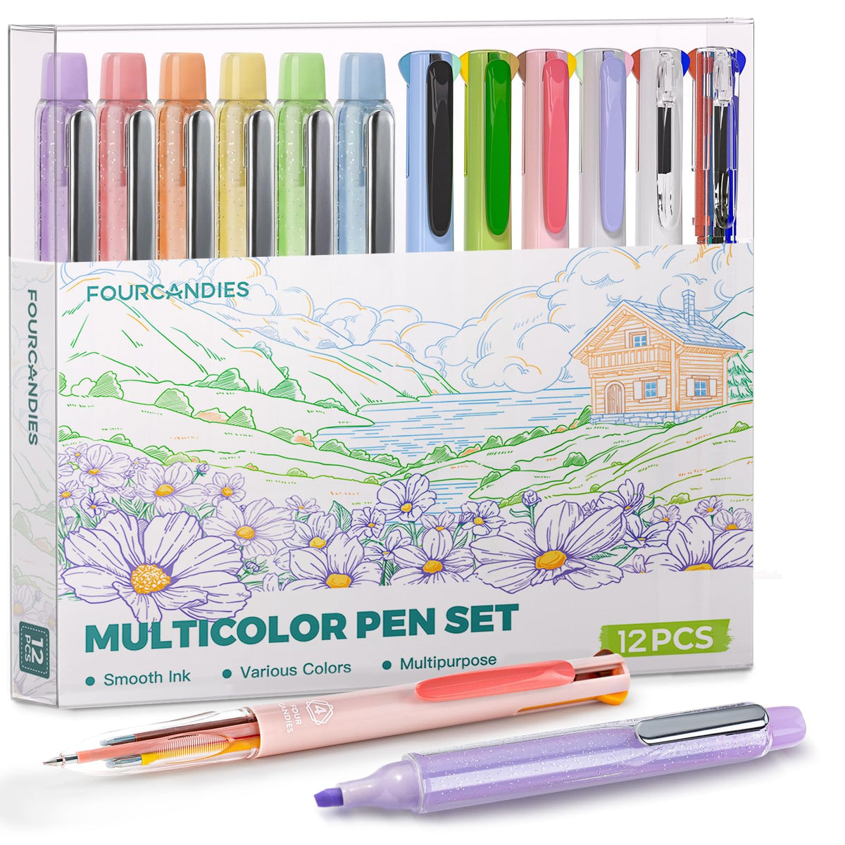 Four Candies Multicolor Pen, 4-in-1 Gel Ink Pens, 6 Pack, 18 Colors, 0.5mm