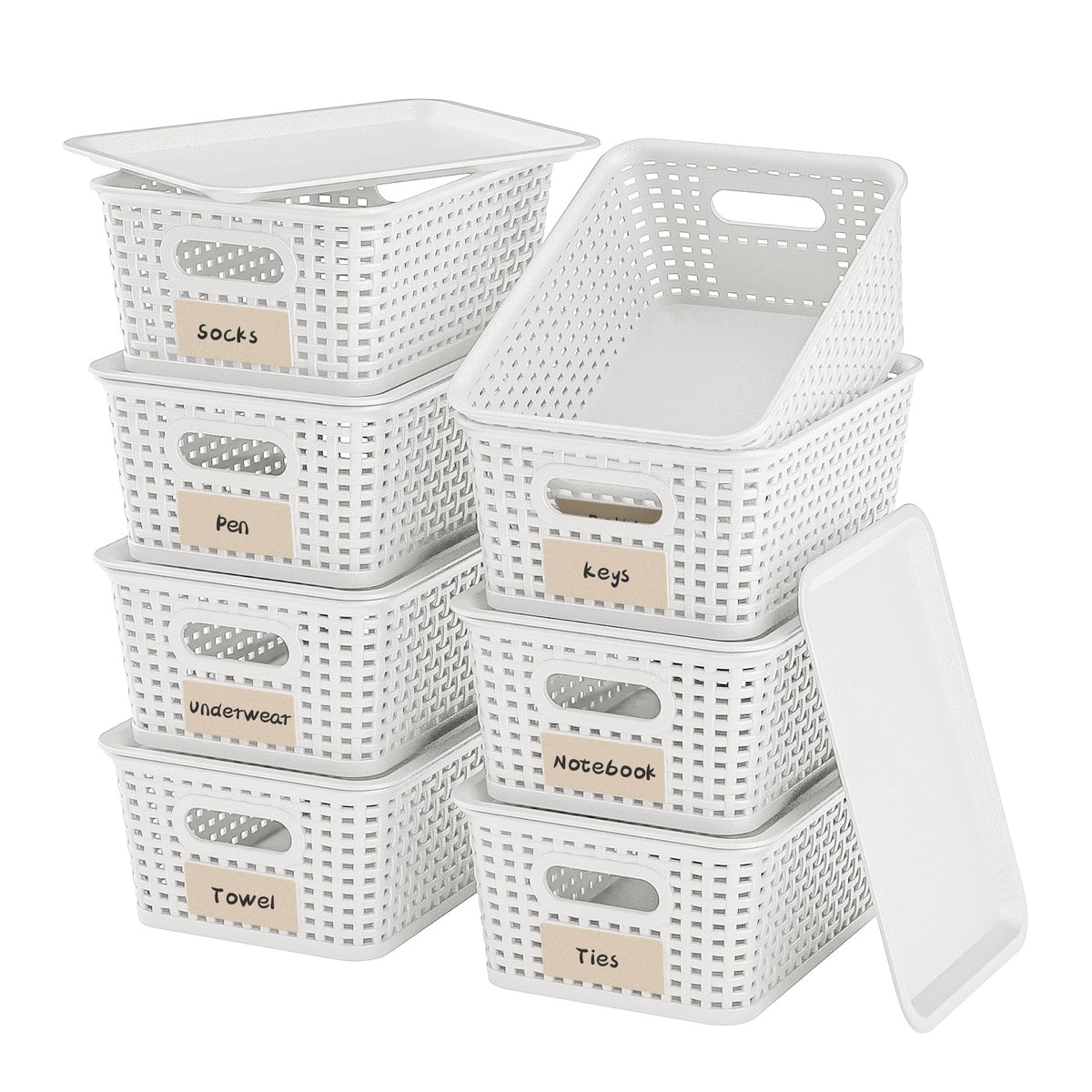 6 Pack Plastic Storage Baskets,Brown bamboo lid storage Box