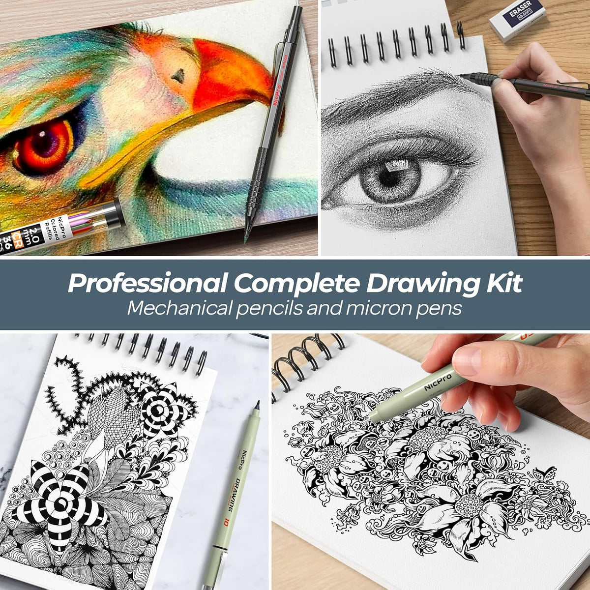 Nicpro 58PCS Art Drawing Supplies Kit in Leather Case,Pro Art Kit for Adult