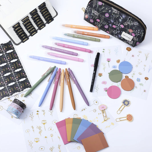 Mr. Pen Floral Design Office Supplies Kit - Gift-Ready Bible Journaling Set with Ruled Margins, Gel Ink Pens, Gel Highlighters, Transparent Sticky Notes, Decorative Bible Tabs, 14 Floral Sticker Sheets for Layered Journaling, Personal Study Time
