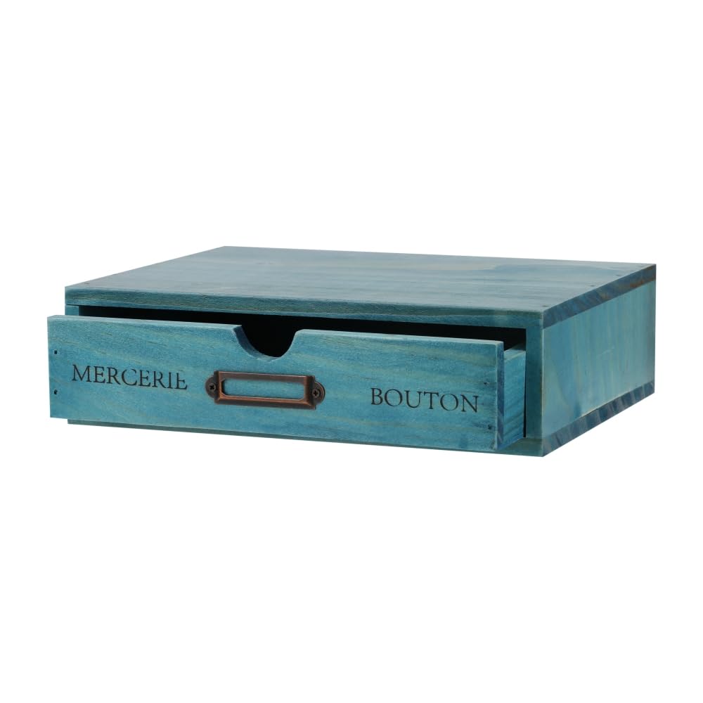 Wooden Drawers Blue Wood Desktop Organizer with Drawers