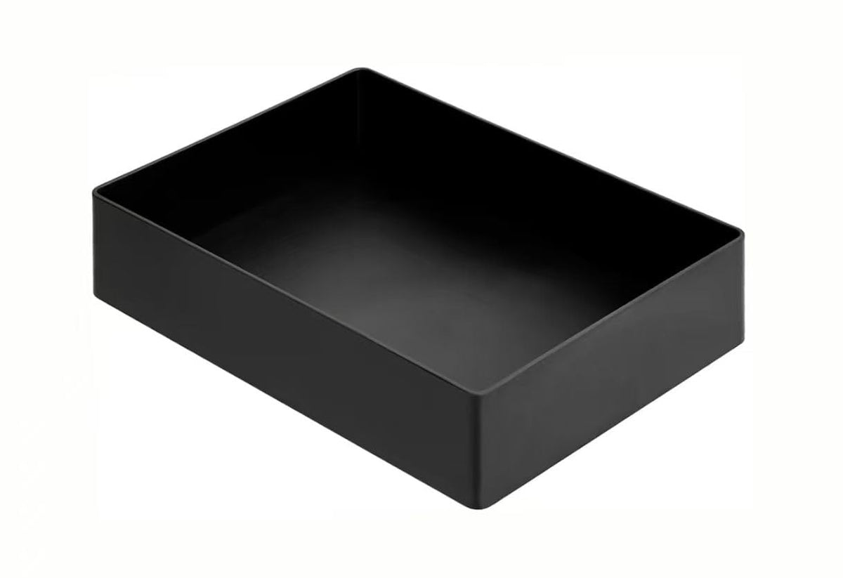 Amazon Basics Rectangular Plastic Desk Organizer with Storage Trays, Accessory Tray for Office Supplies and Pen Holder, 9.4 x 6.7 x 2 inch, Black
