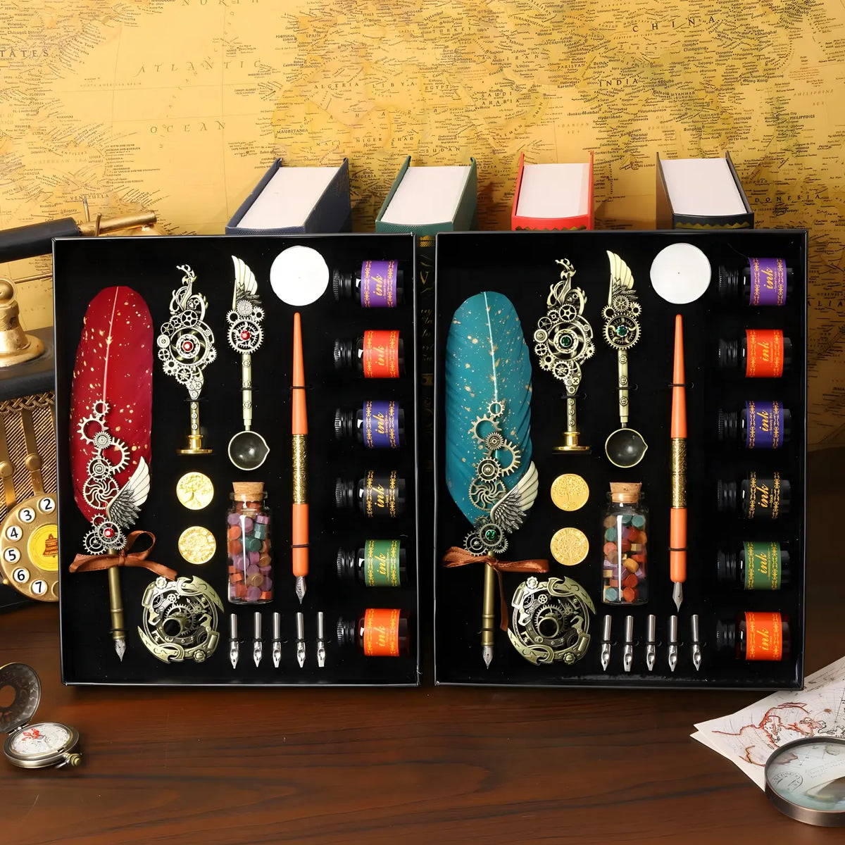 Retro Style Writing Pen Set, Specialty Pen, Aesthetic Pens, Unique Pens, Ink Set, 1 Set Exquisite Feather Writing Pen & Handmade Wax Set, Mother's Day Gifts, Writing Stationery Gift for School Office Home Dormitory, Set with Pen