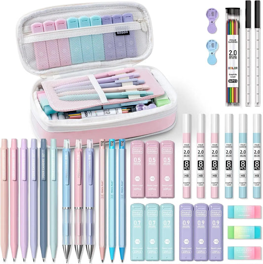 4 Candies (New) Stationary Set - 36PCS Aesthetic Mechanical Pencils (0.5mm/0.7mm/0.9mm/2.0mm), 624PCS Lead Refills, Drawing Supplies Kit, Back to School Hauls Student Must-Have Pencil School Supply Sets for Writing/Drafting, Ideal Christmas Gift for Kids