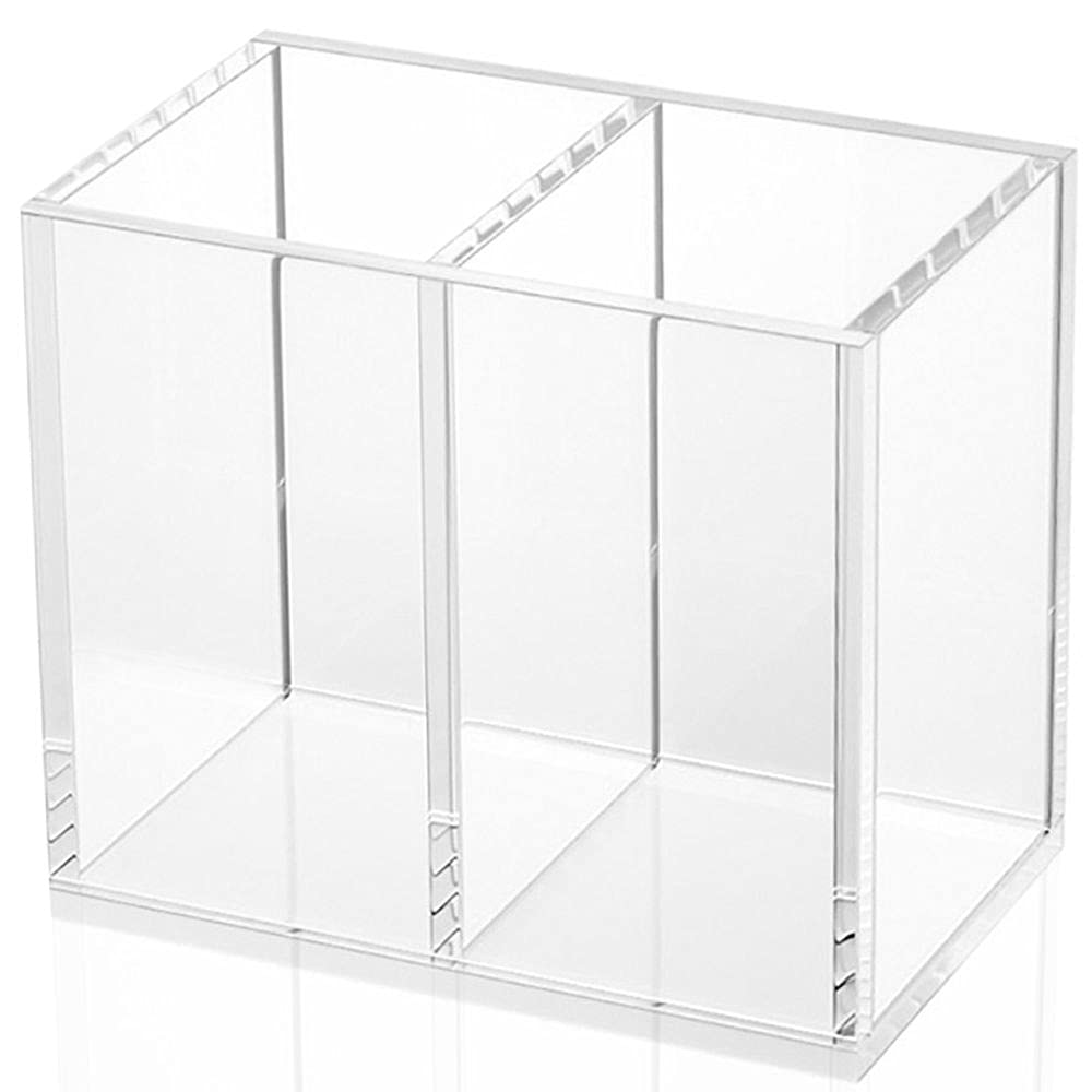 NIUBEE Acrylic Pen Holder 4 Compartments, Clear Desk Pencil Organizer Cup