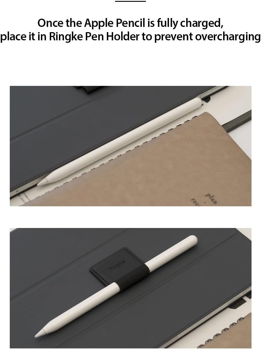 Ringke Pen Holder for Apple Pencil, Journal, Notebooks, and More - 3M Self Adhesive PU Leather Durable Pen Loop with Elastic (3 PACK) - Black