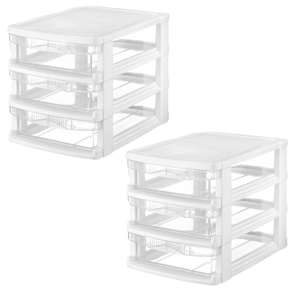 Tribello 3 Drawer Plastic Storage, Mini Drawer Unit, White Frame With Clear Drawers for Craft Storage - 8.5"L X 7"W X10"H Inches - (1 Pack)