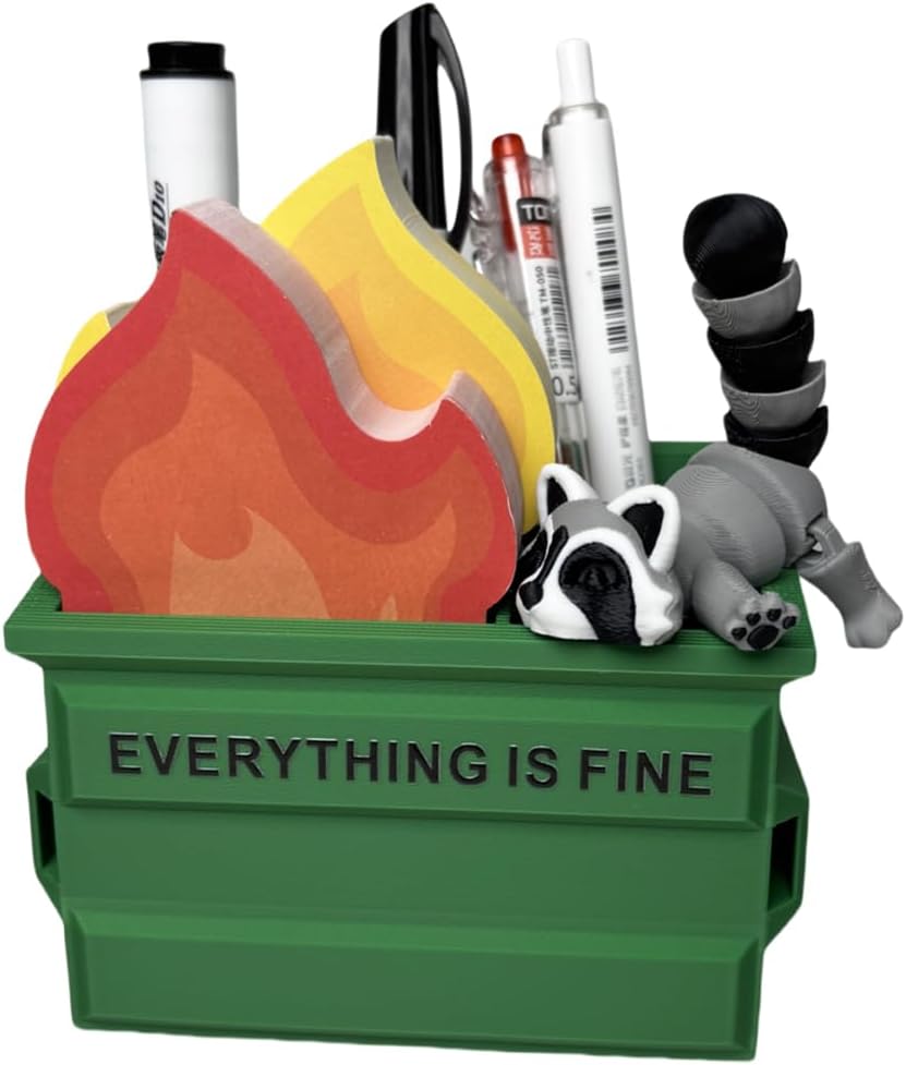 Funny Garbage Can Fire Pen Holder 300 Sticky Notes -Gag Gifts for Coworkers