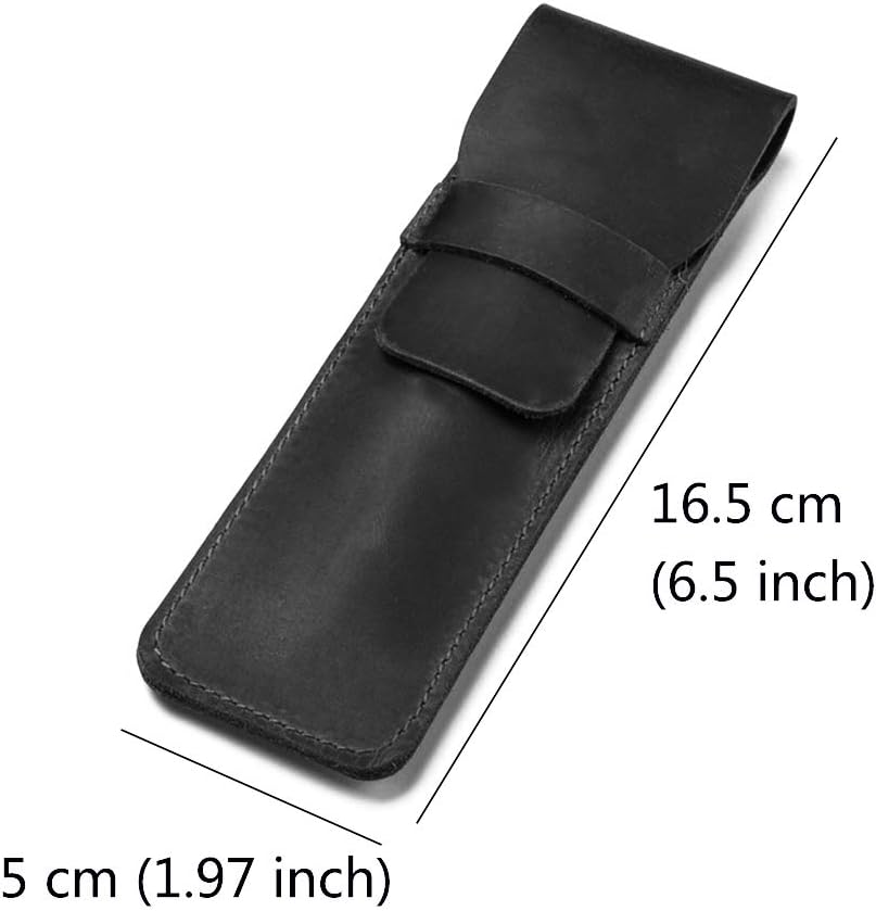 Daimay Leather Pen Case Holder Handmade Fountain Multi Pens Pouch Crazy Horse Leather Pen Protective Sleeve Cover – Black