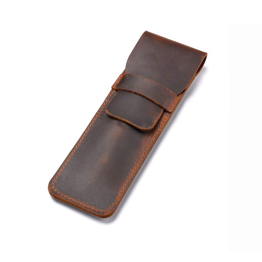 Daimay Leather Pen Case Holder Handmade Fountain Multi Pens Pouch Crazy Horse Leather Pen Protective Sleeve Cover – Black
