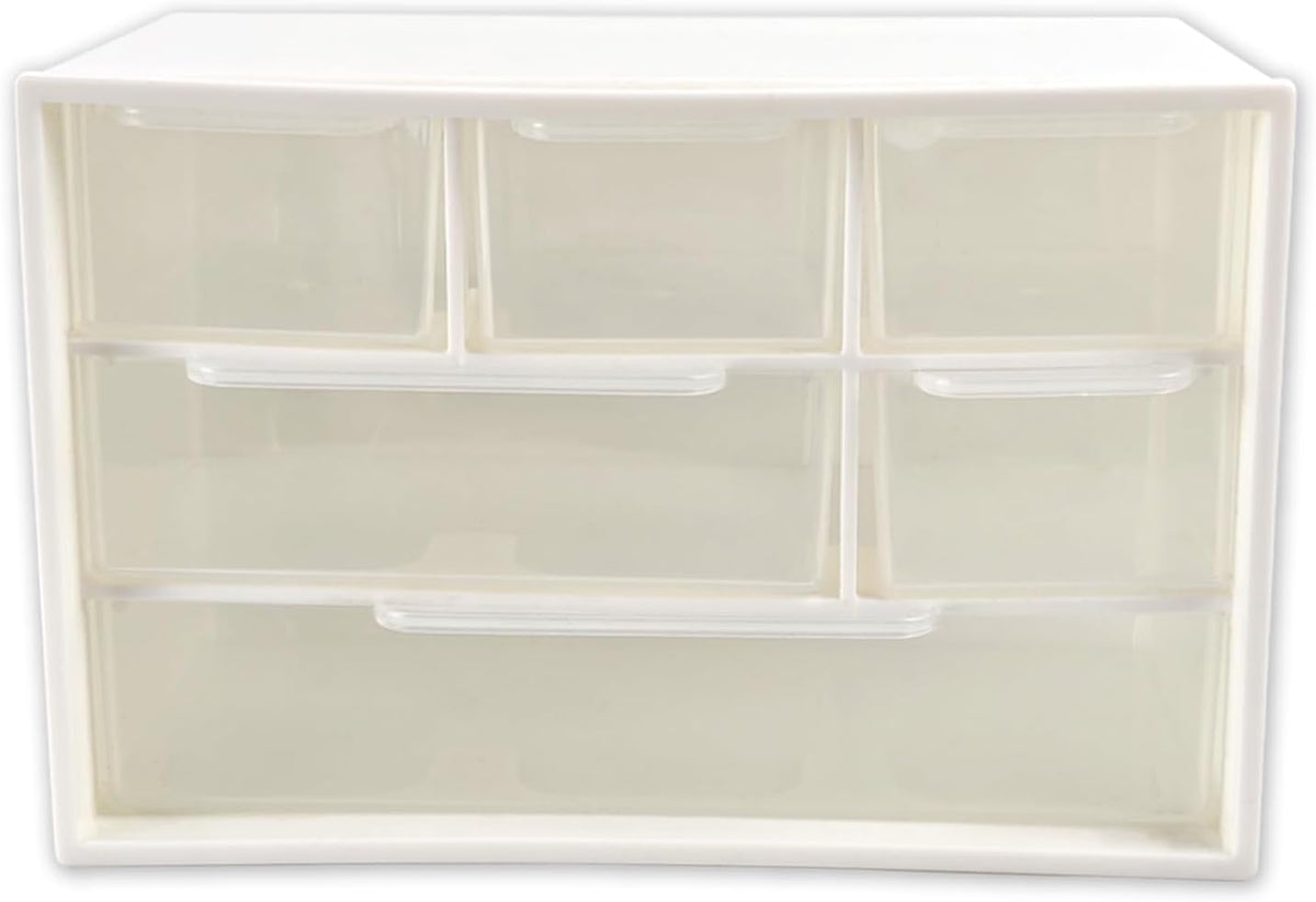 Small Mini Desk Drawer Organizer, 6 Clear Drawers, 7" x 3.9" x 4.7", White