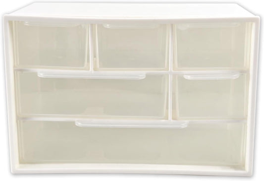 Small Mini Desk Drawer Organizer, 6 Clear Drawers, 7" x 3.9" x 4.7", White