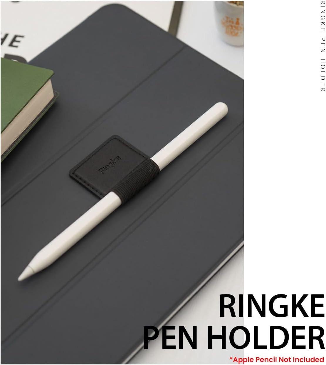 Ringke Pen Holder for Apple Pencil, Journal, Notebooks, and More - 3M Self Adhesive PU Leather Durable Pen Loop with Elastic (3 PACK) - Black
