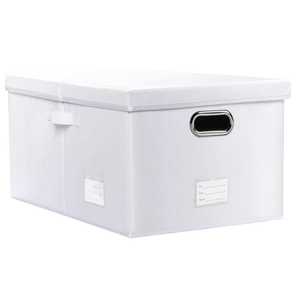 PRANDOM Large Collapsible Storage Bin with Lid [1-Pack] Leather Fabric Foldable Storage Box Organizer Containes Basket Cube with Cover for Home Bedroom Closet Office Nursery Black (17.7x11.8x11.8)