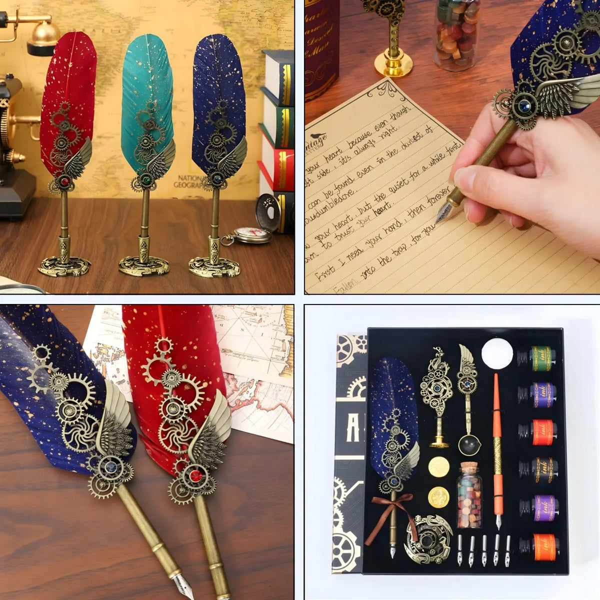 Retro Style Writing Pen Set, Specialty Pen, Aesthetic Pens, Unique Pens, Ink Set, 1 Set Exquisite Feather Writing Pen & Handmade Wax Set, Mother's Day Gifts, Writing Stationery Gift for School Office Home Dormitory, Set with Pen