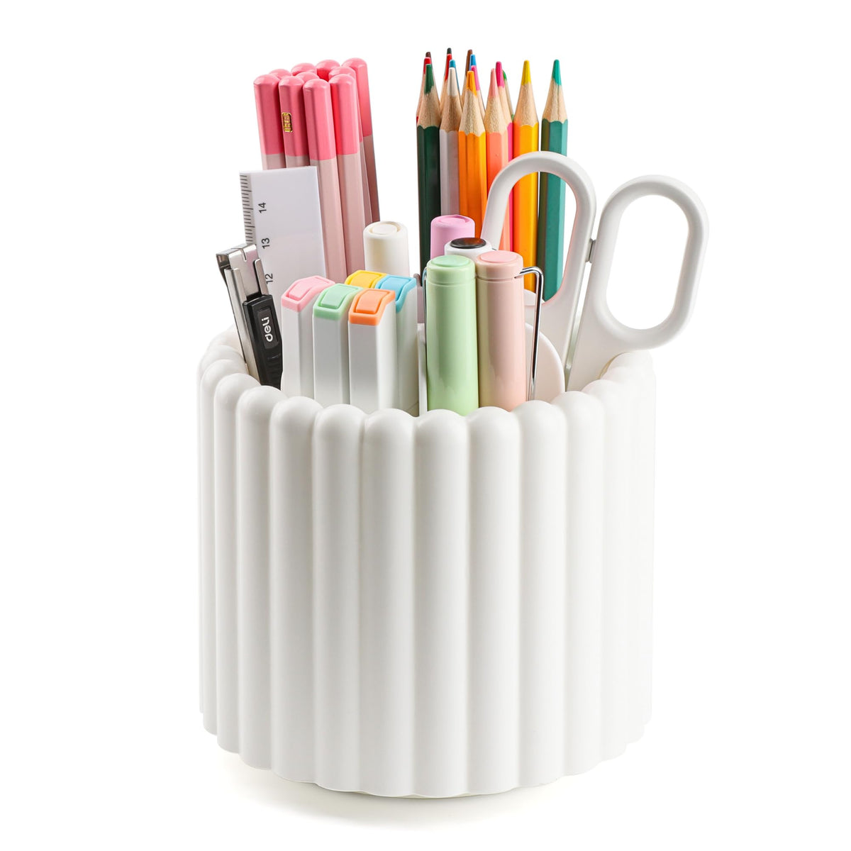 Desk Organizer, 360° Rotating Pen Holder for Desk, Pencil Cup with 7 Compartments Storage Box Caddy for Kids, Office, School, Home (Pink)
