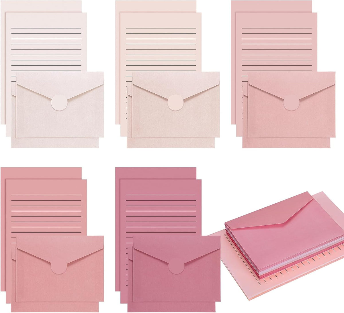 Gilprop 100 Pcs Stationery Lined Stationery Paper and Envelopes,Dusty Rose