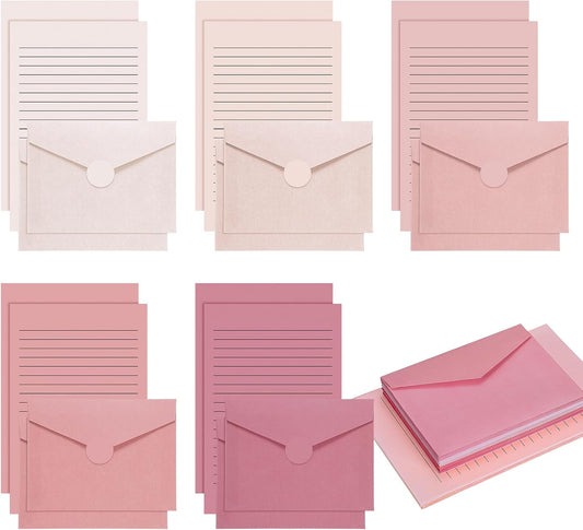 Gilprop 100 Pcs Stationery Lined Stationery Paper and Envelopes,Dusty Rose