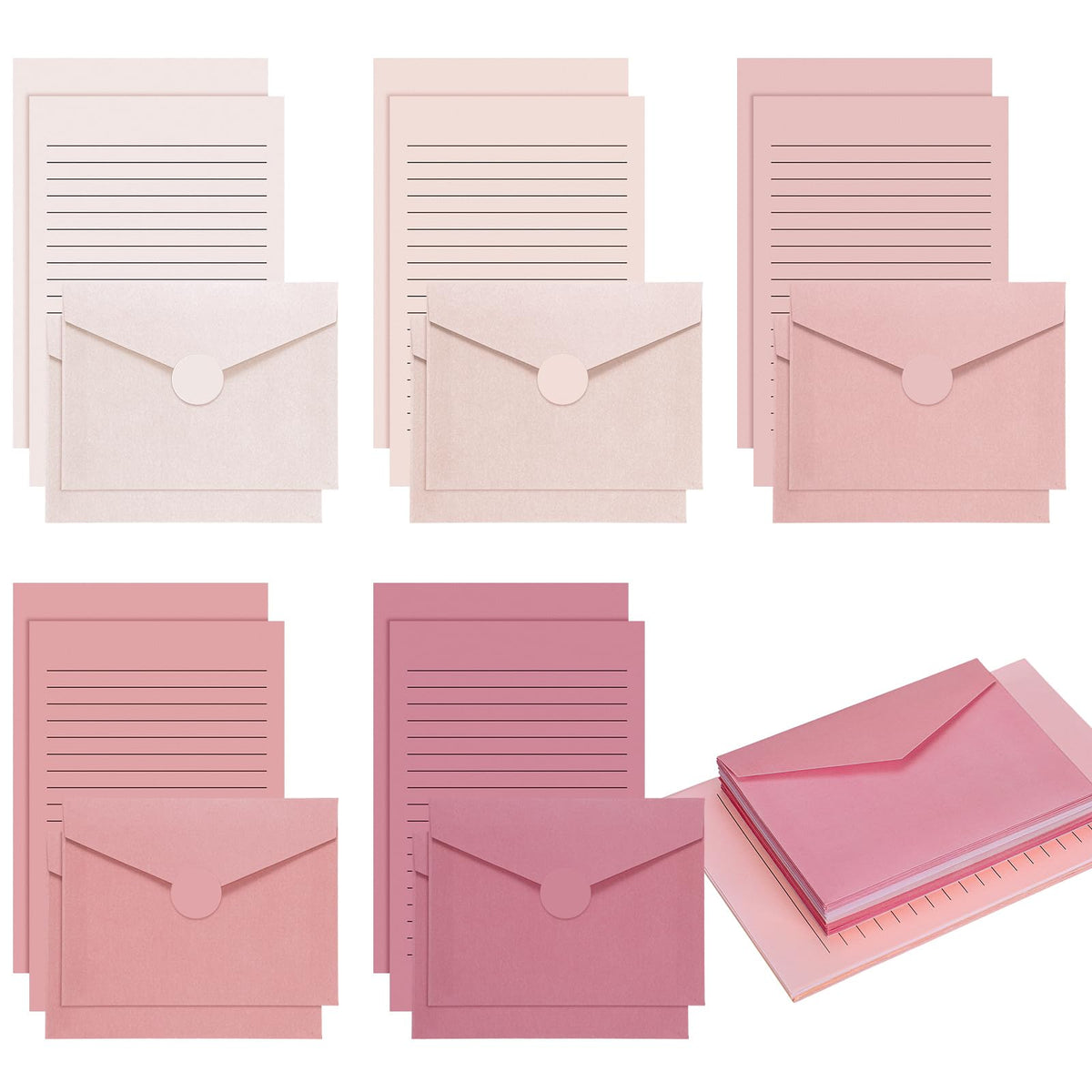 Gilprop 100 Pcs Stationery Lined Stationery Paper and Envelopes,Dusty Rose
