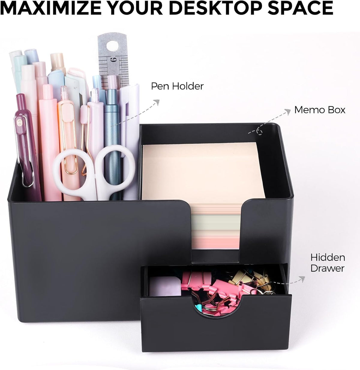 SKYDUE Small Desk Organizer with Sticky Notes Holder,Pen Holder for Desk