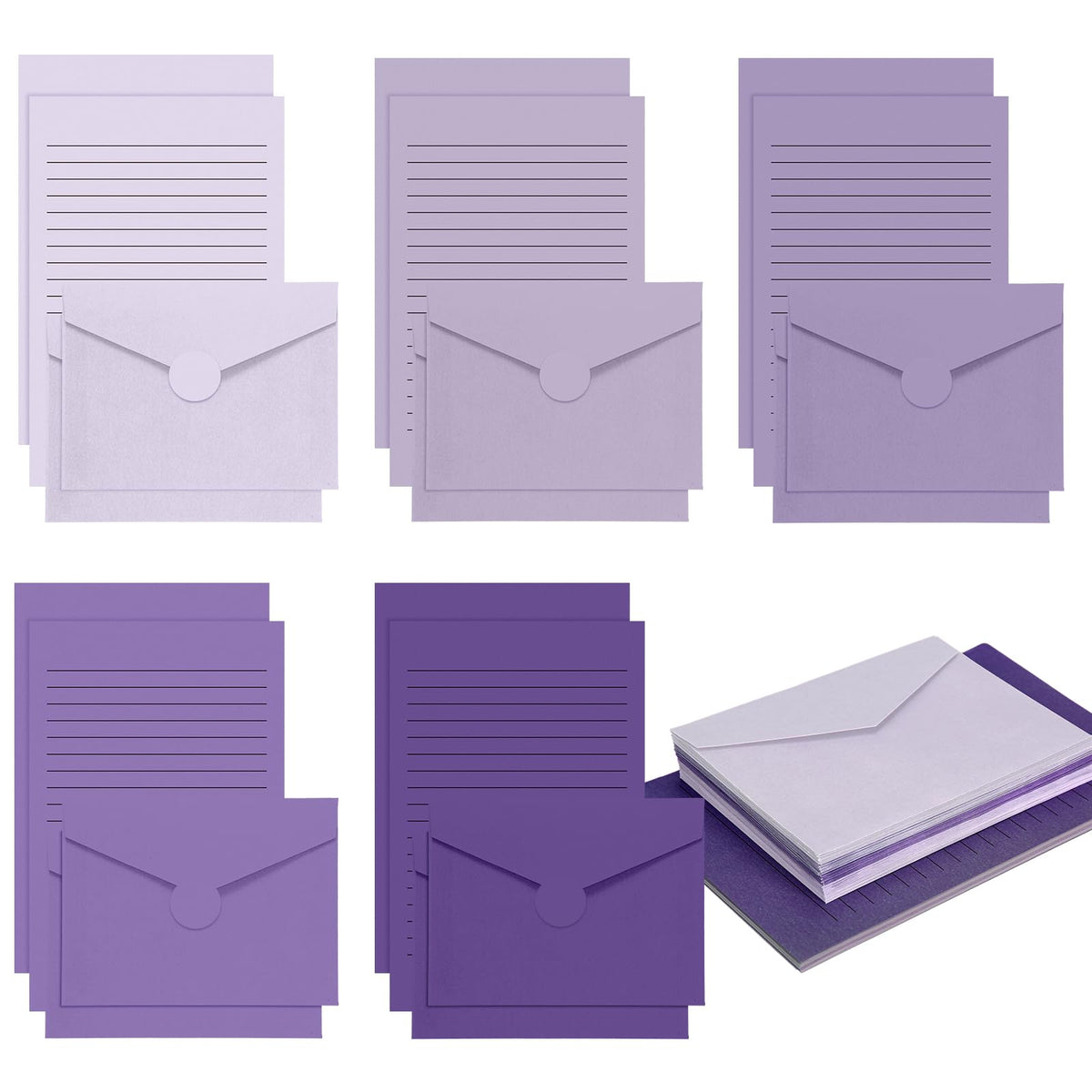 Gilprop 100 Pcs Stationery Lined Stationery Paper and Envelopes,Dusty Rose