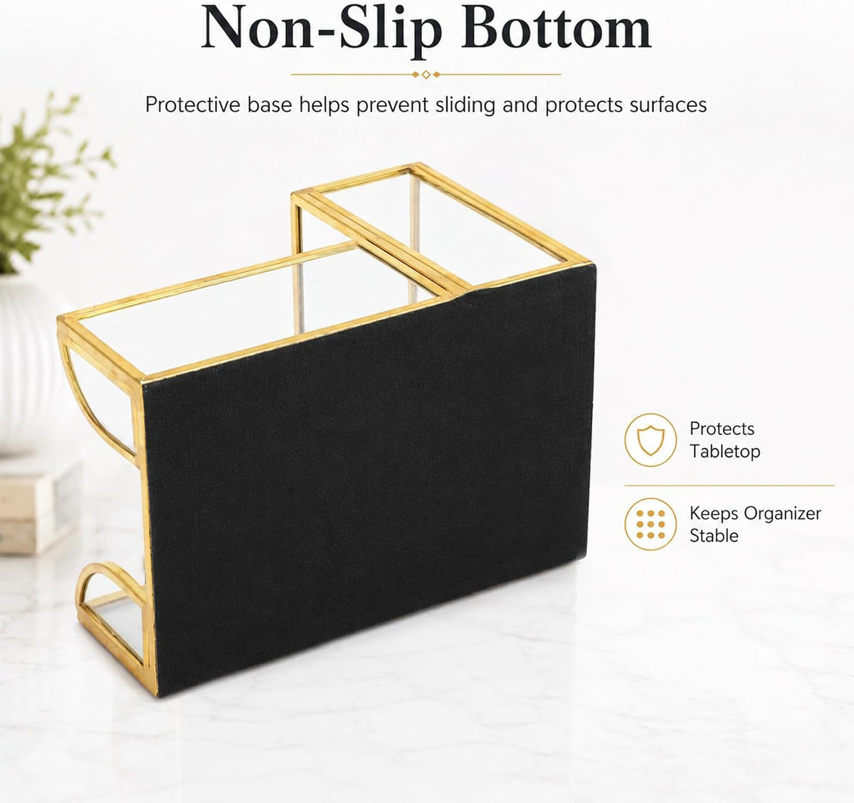Feyarl Gold Glass Note Holder with Pen Pencil Cup 3x3 Inch Sticky Notes Desk Organizer Markers Pen Storage Desktop Accessory for Office Home Classroom