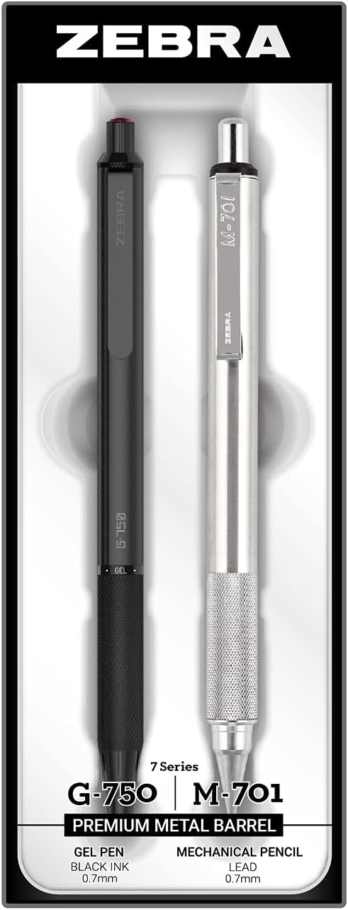 Zebra Pen STEEL G-750 & M-701 Retractable Pen and Pencil Gift Set, 2-Pack