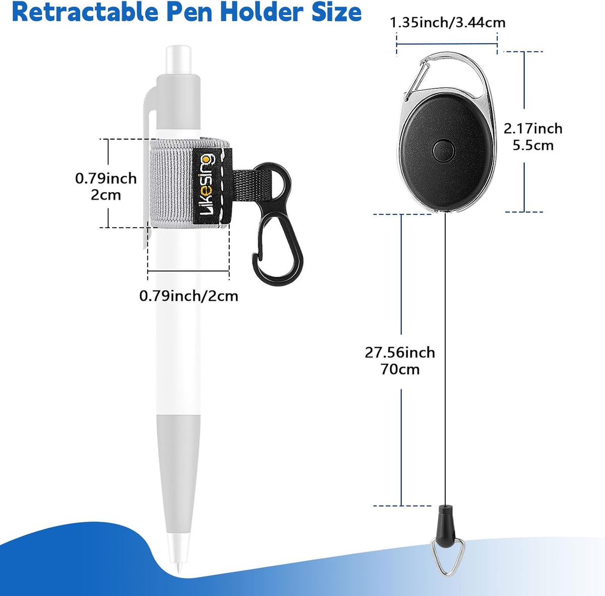 Likesing Retractable Pen Holder, 27.5" Reel Elastic Pen Leash(Dark-colored)