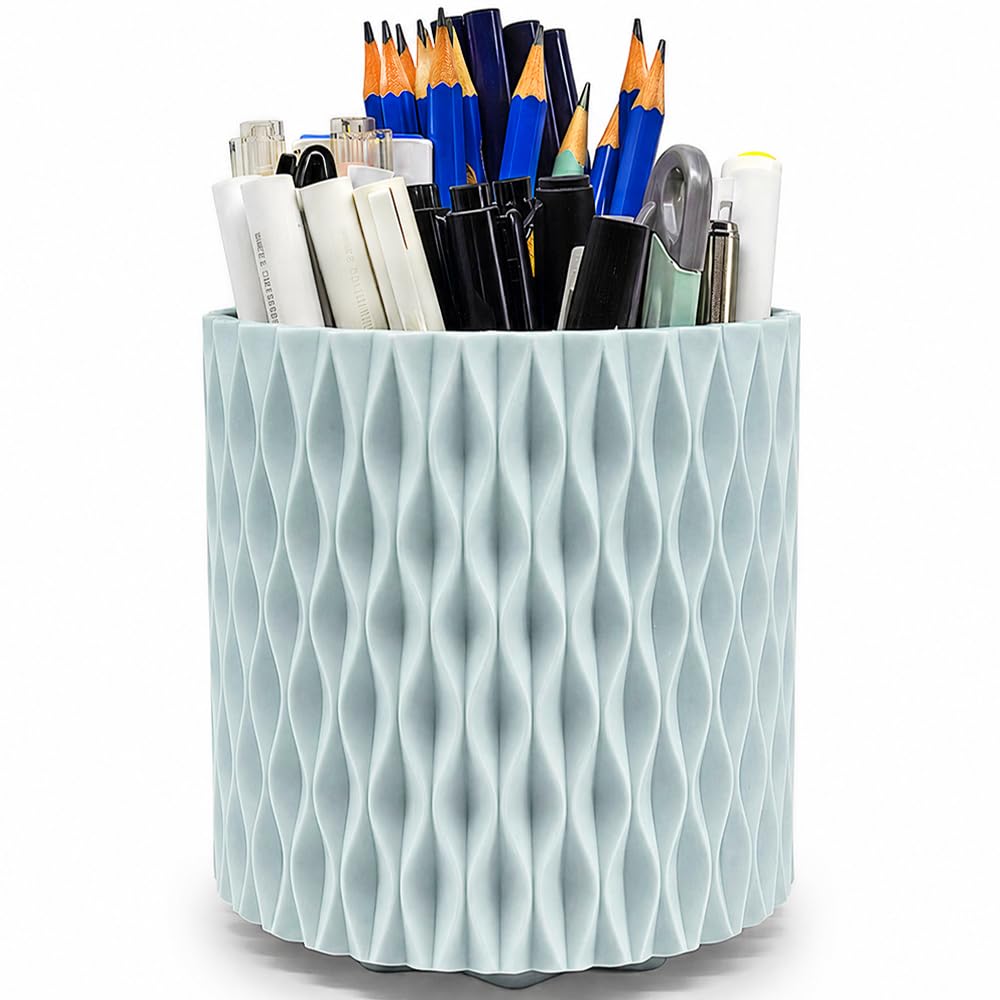 Lebenrich Rotating Pencil Holder for Desk, 5 Slots Unique Pink Organizer Easthetic Desktop Supplies and Accessories for Women Girls, Pen Cup Caddy for Office Home Art Supply