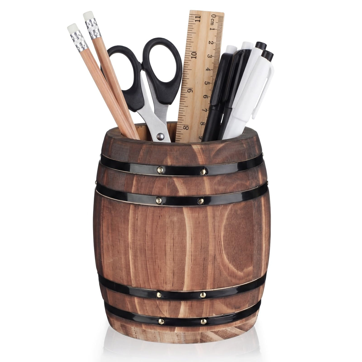1 Pcs Wine Barrel Wooden Pen Holder, Rustic Office Decor