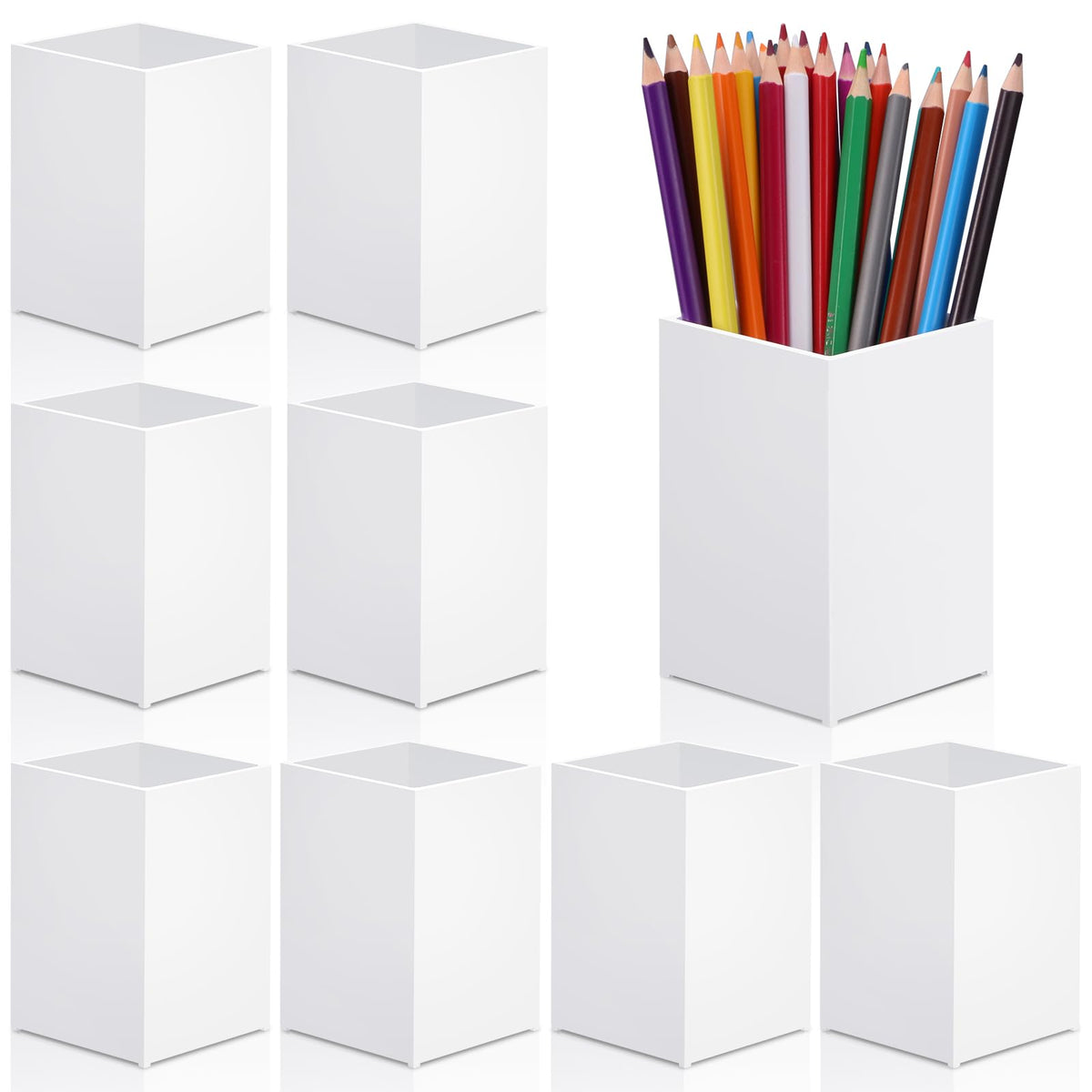10 Pack Clear Acrylic Pen Holder Makeup Brush Holder Desktop Pencil Organizer Acrylic Pencil Cup Stationery Organizer Accessory for School Makeup Desk Office Pen Organizer