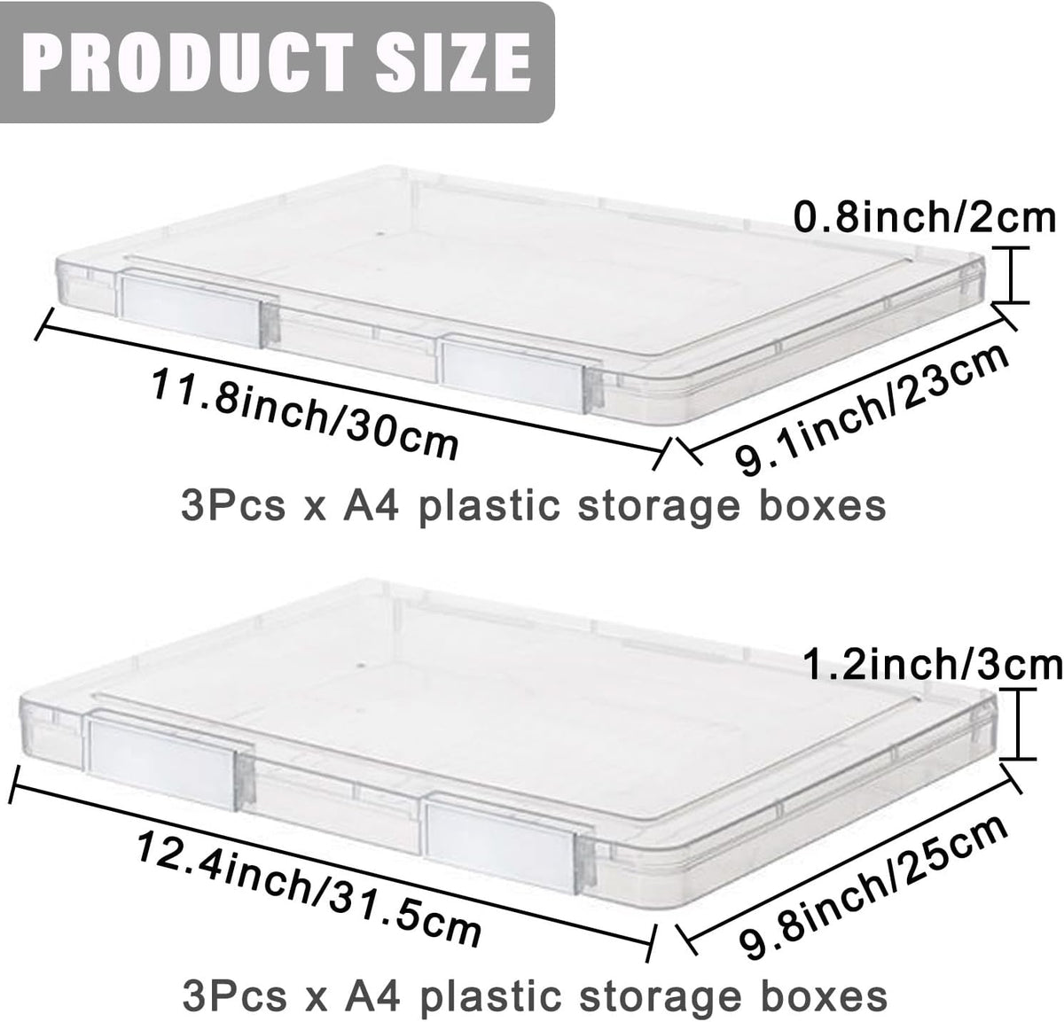 LonlyEagle 6 Pcs Clear A4 File Portable Project Case, Plastic Storage Box for 8.5" x 11" Letter Paper, Scrapbook Paper Storage Boxes Documents Magazines Holder