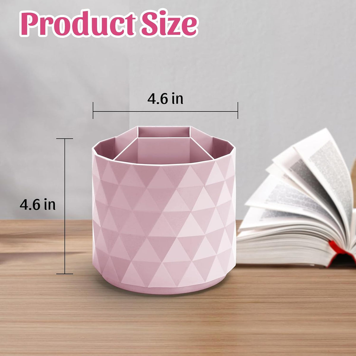 minimaliving Desk Organizer,Sparkling Diamond-like Pen Holder for Desk 360°Rotating Office Accessories,Pencil Cup with 5 Compartments Storage Box Caddy for Office,School,Home,Art Supply(Pink)