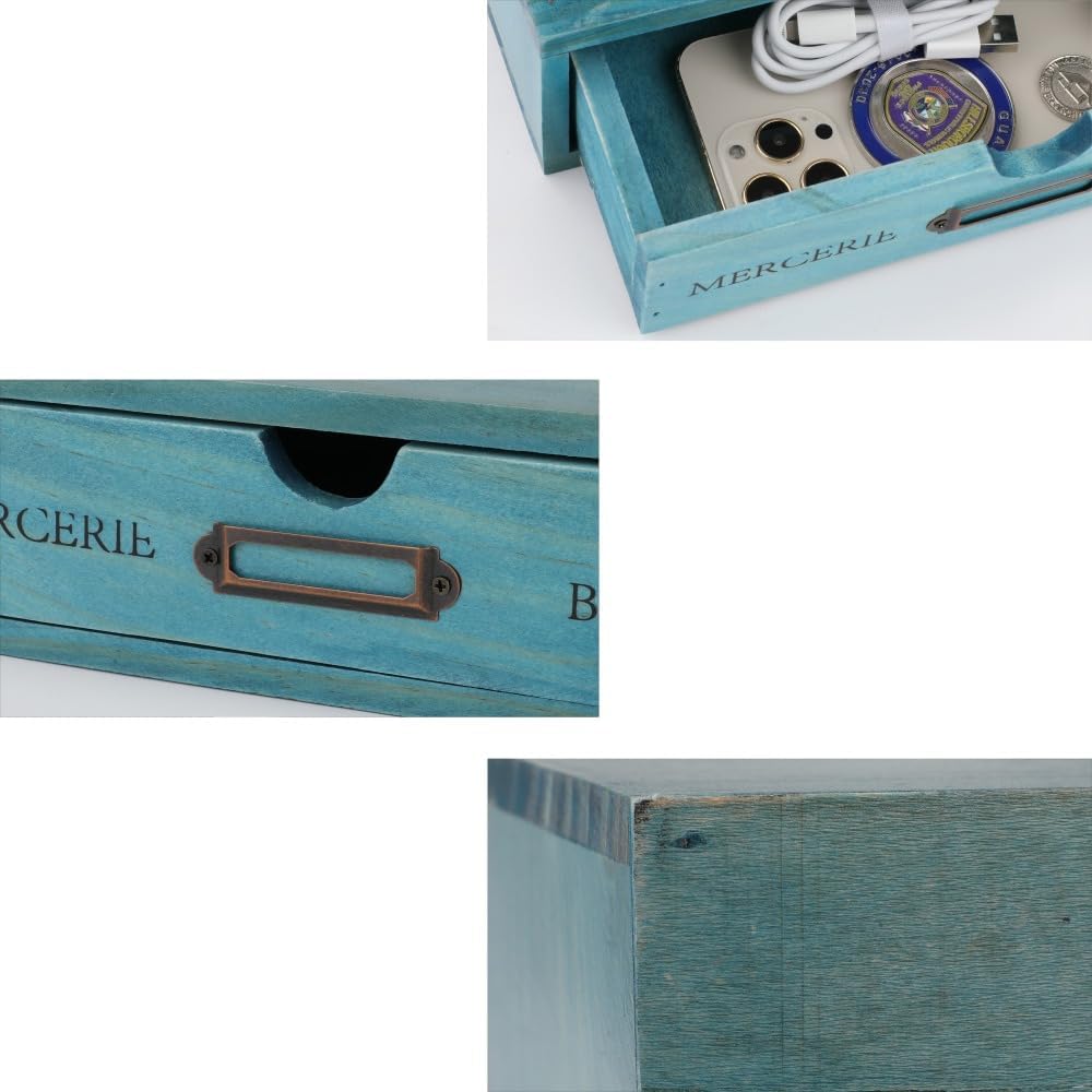 Wooden Drawers Blue Wood Desktop Organizer with Drawers