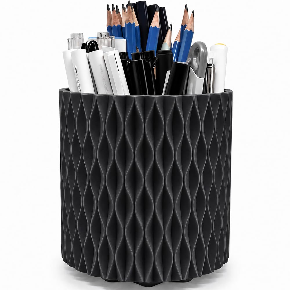 Lebenrich Rotating Pencil Holder for Desk, 5 Slots Unique Pink Organizer Easthetic Desktop Supplies and Accessories for Women Girls, Pen Cup Caddy for Office Home Art Supply