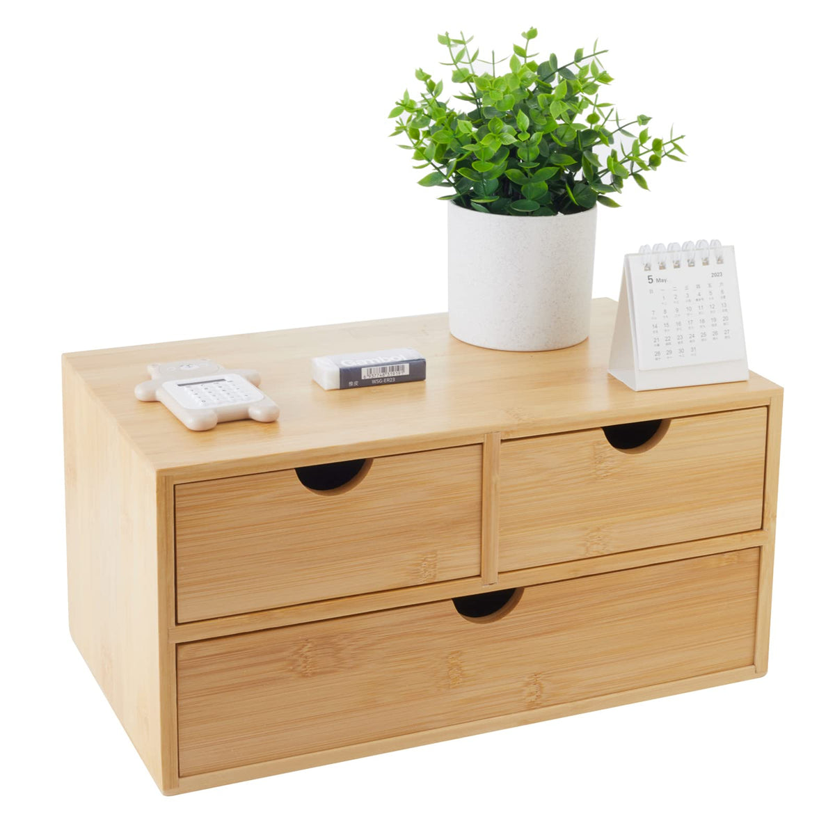 Charmewooden Bamboo Desk Organizer With Drawers Countertop Drawers Counter Storage Box Corner Desk Organizer for Home Office No Assembly Required