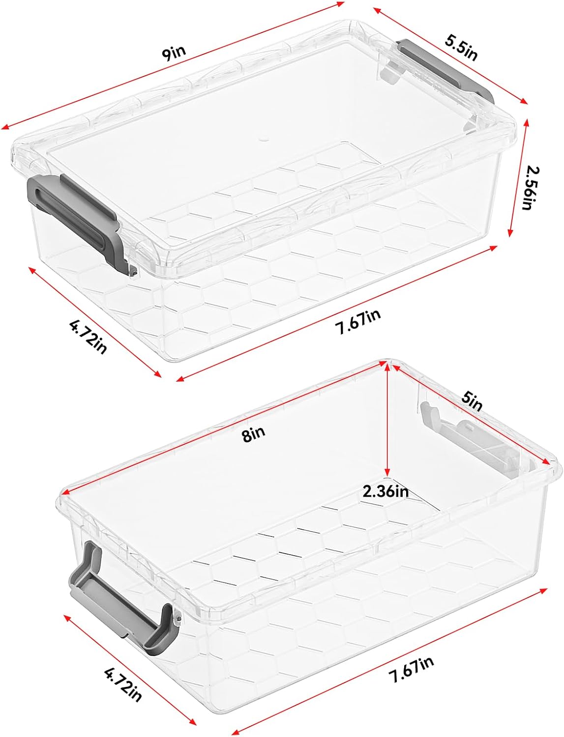 BiuLeon 4 Pack Extra Large Pencil Box, Plastic Pencil Case Organizer, Clear Crayon Box Marker Organizer, Stackable Craft Organizers and Storage for Pen, Craft, Art Supply(Grey)