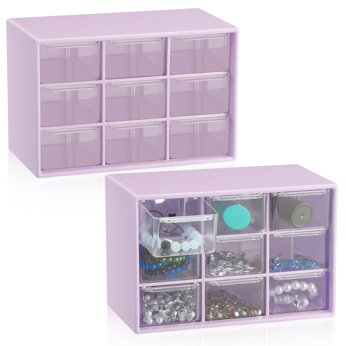 Wenqik 2 Pcs Mini Storage Drawers with 9 Clear Drawers, Green
